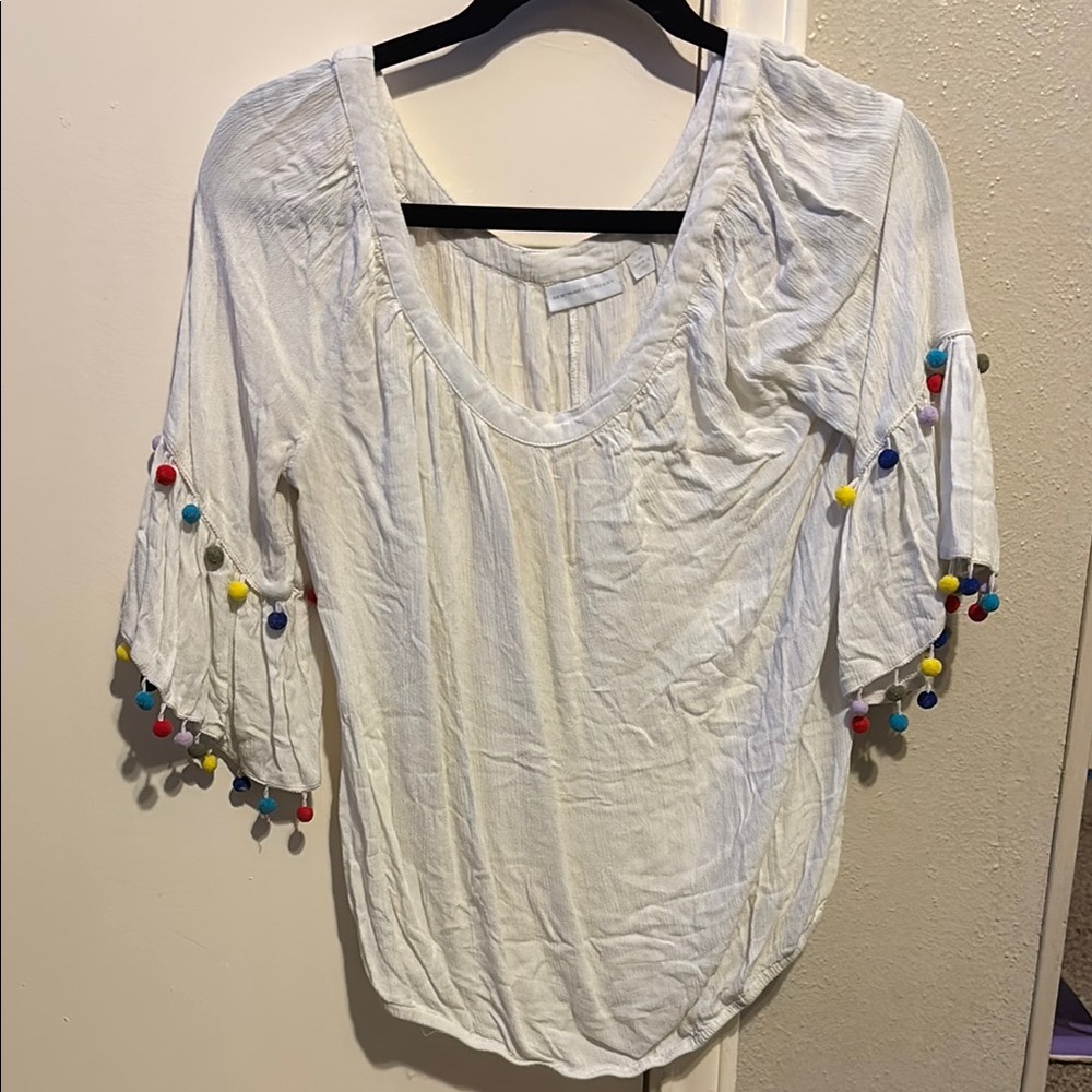 New York & Company Cream 3/4 Sleeve Embellished Blouse